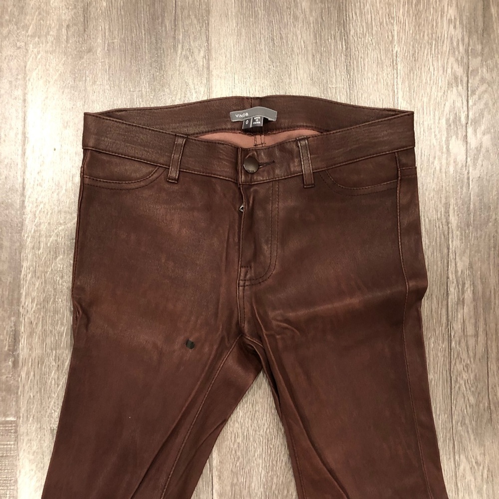 Vince Washed Leather Pants In Burgundy Merlot - Picture 4 of 8